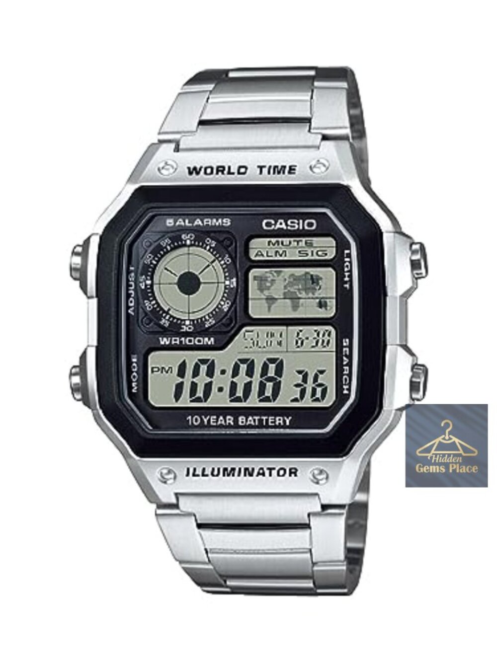 Casio AE1200WH Digital Watch 100M Water Resistant World Time 10 Year Battery